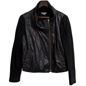 HELMUT Black Mixed Media Moto Biker Faux Leather Jacket Women's Size S